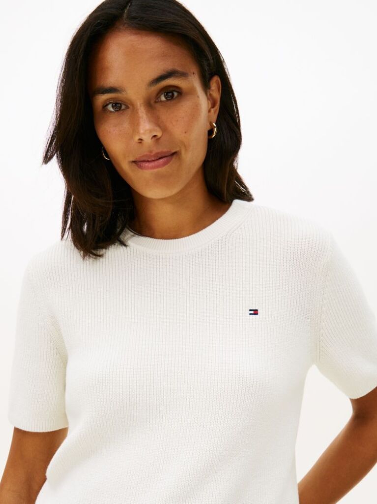 Beige Textured Knit Short Sleeve Jumper  Women