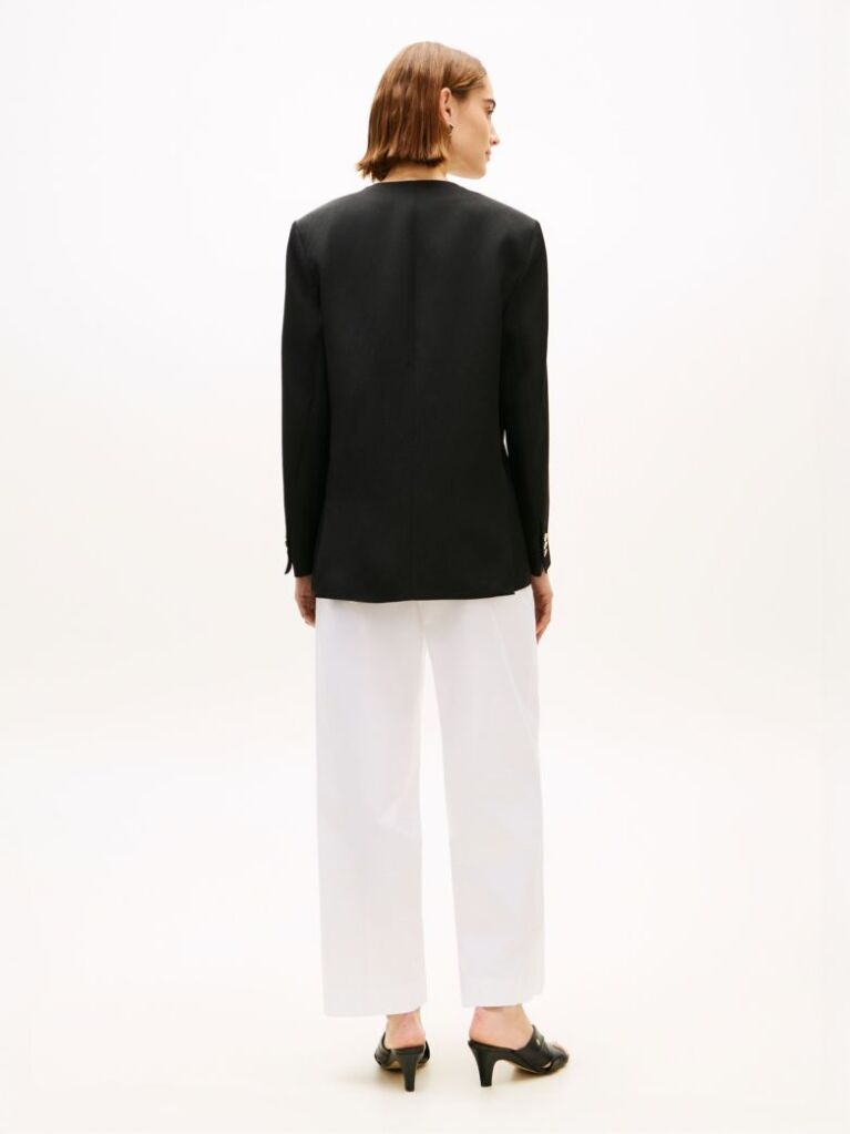 Black Gold-Tone Button Relaxed Linen Blend Blazer  Women