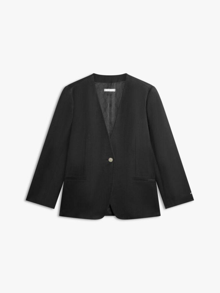 Black Gold-Tone Button Relaxed Linen Blend Blazer  Women