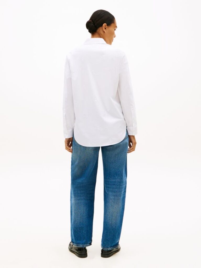 White Relaxed Fit TH Crest Embroidery Oxford Shirt  Women