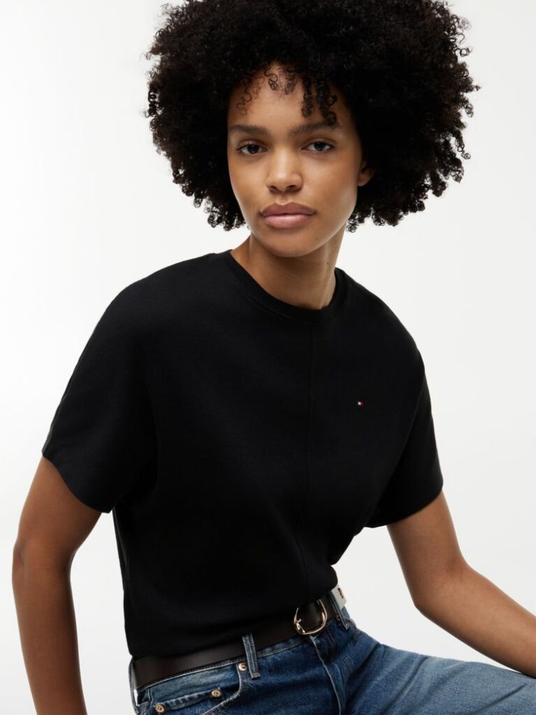 Black Batwing Sleeve Crew Neck T-Shirt  Women