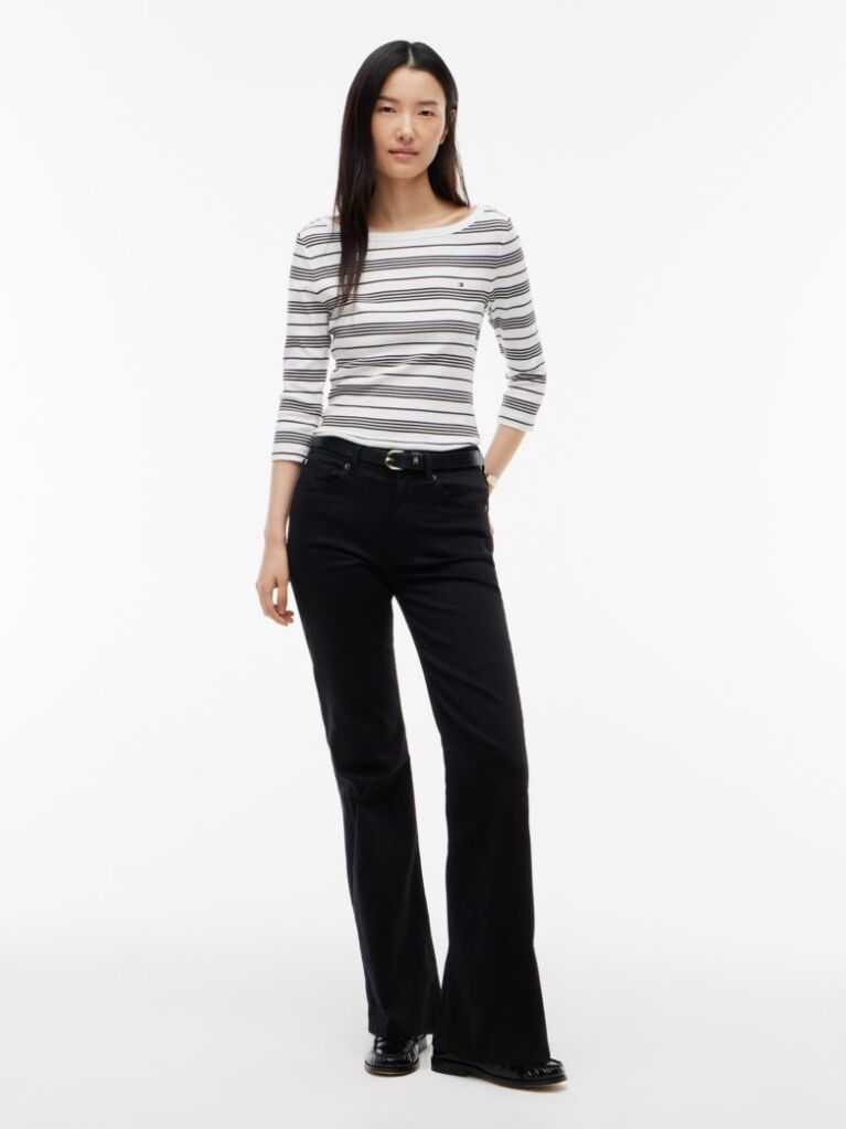 Multi Slim Boat Neck Three-Quarter Sleeve T-Shirt  Women