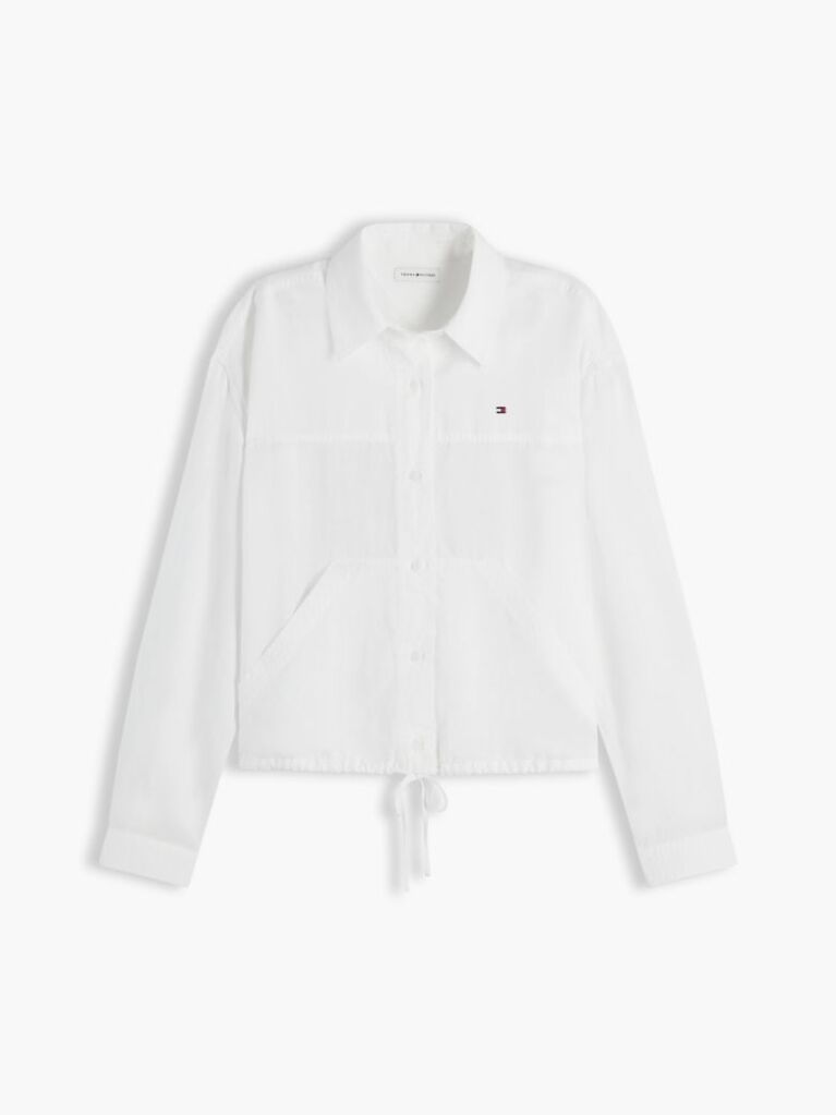 White Relaxed Fit Drawstring Shirt With Linen  Women