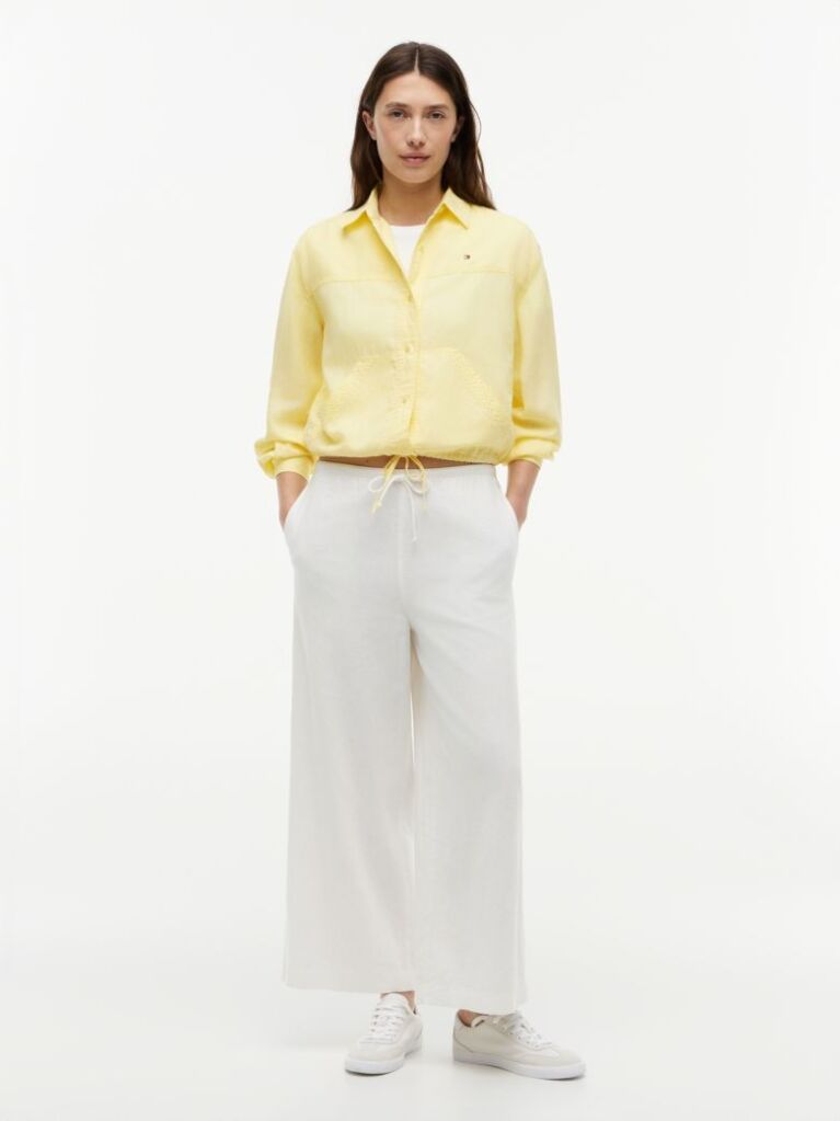 Yellow Relaxed Fit Drawstring Shirt With Linen  Women