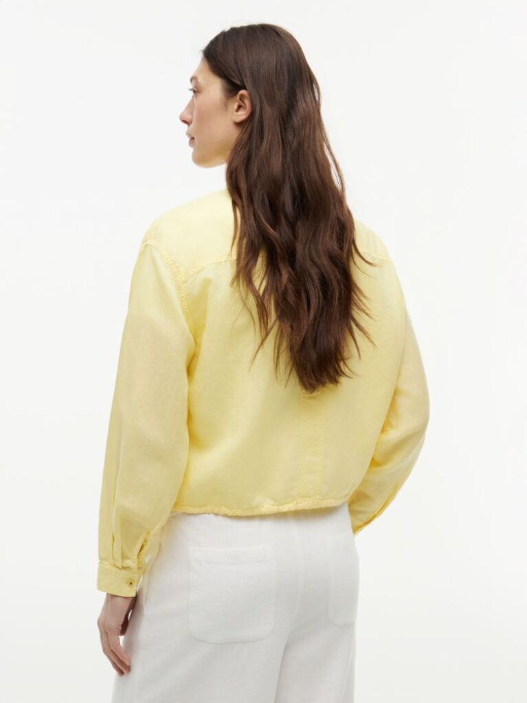 Yellow Relaxed Fit Drawstring Shirt With Linen  Women