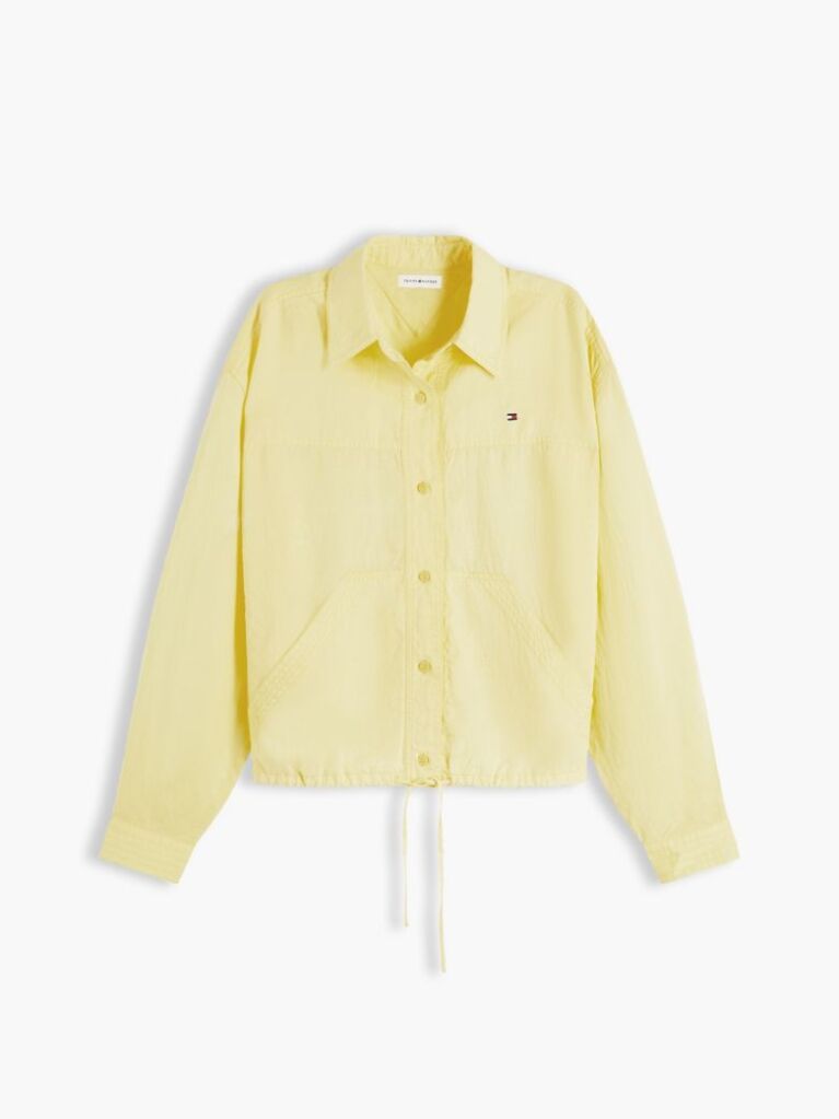 Yellow Relaxed Fit Drawstring Shirt With Linen  Women