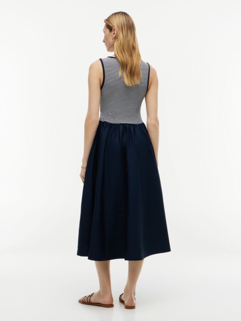 Multi Gold-Tone Button Slim Mixed Midi Dress  Women