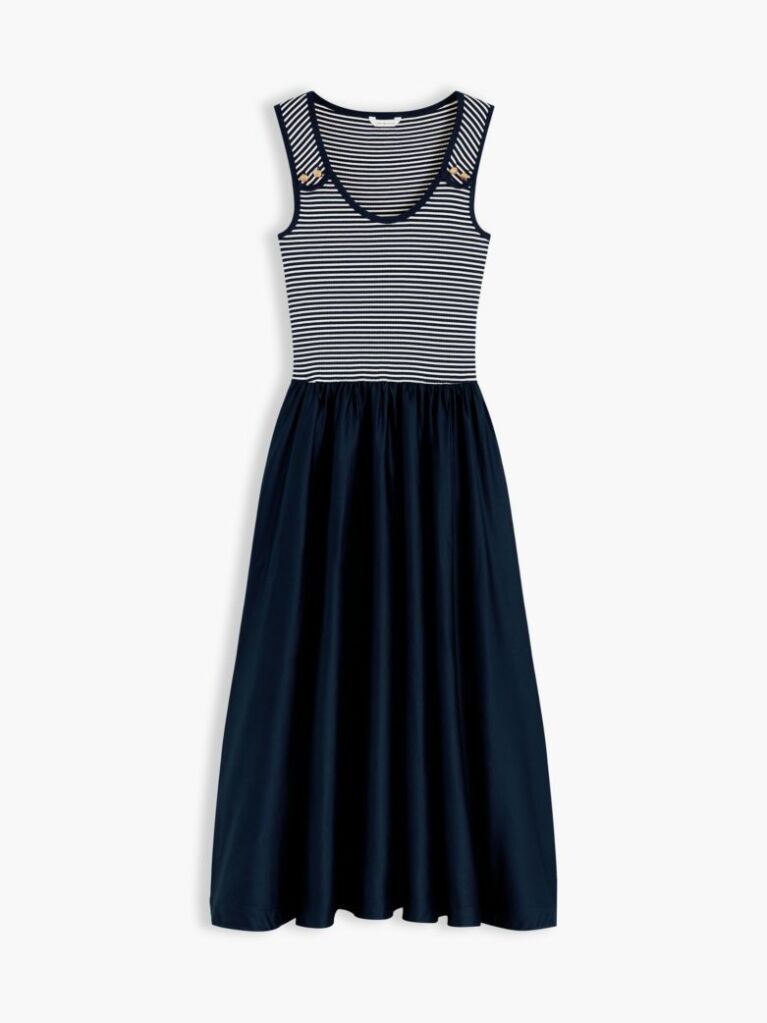 Multi Gold-Tone Button Slim Mixed Midi Dress  Women