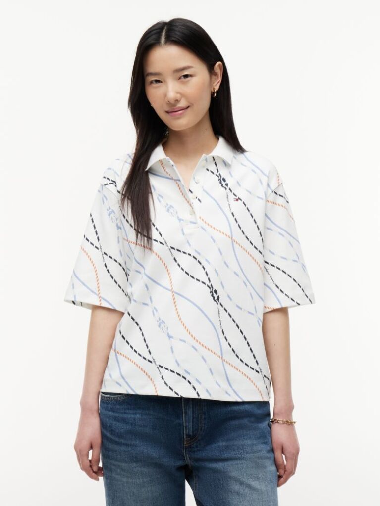 Multi Relaxed Fit Interlock Knit Polo Shirt  Women