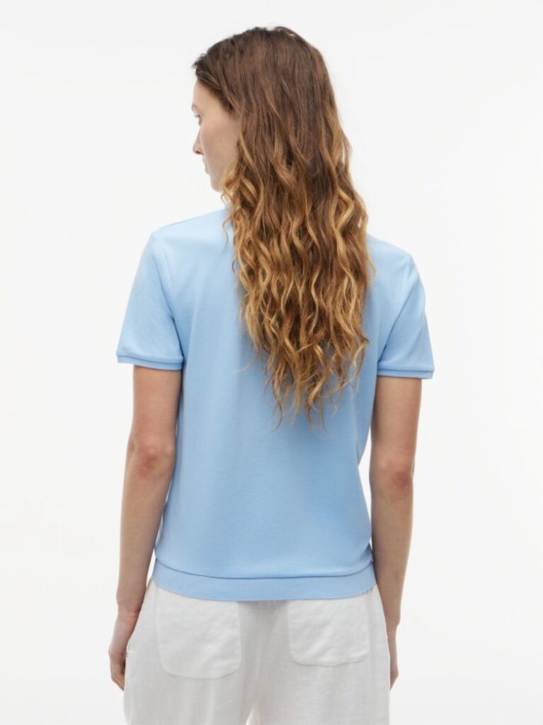 Blue Regular Fit Pique Henley Polo Shirt  Women