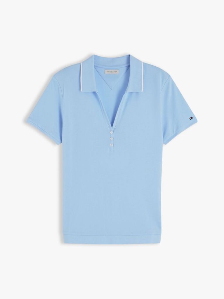 Blue Regular Fit Pique Henley Polo Shirt  Women