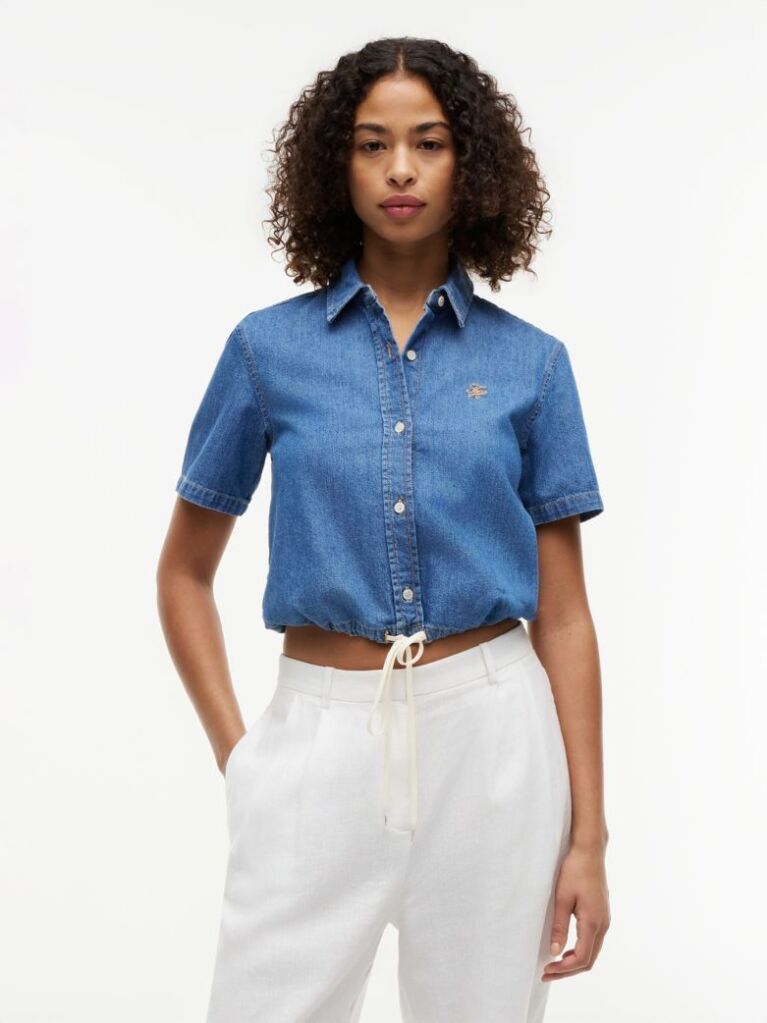 Blue Boxy Fit Short Sleeve Denim Shirt  Women