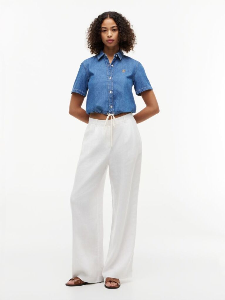 Blue Boxy Fit Short Sleeve Denim Shirt  Women