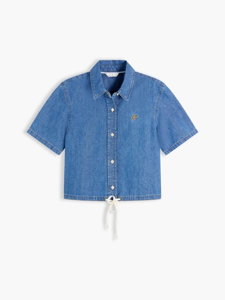 Blue Boxy Fit Short Sleeve Denim Shirt  Women