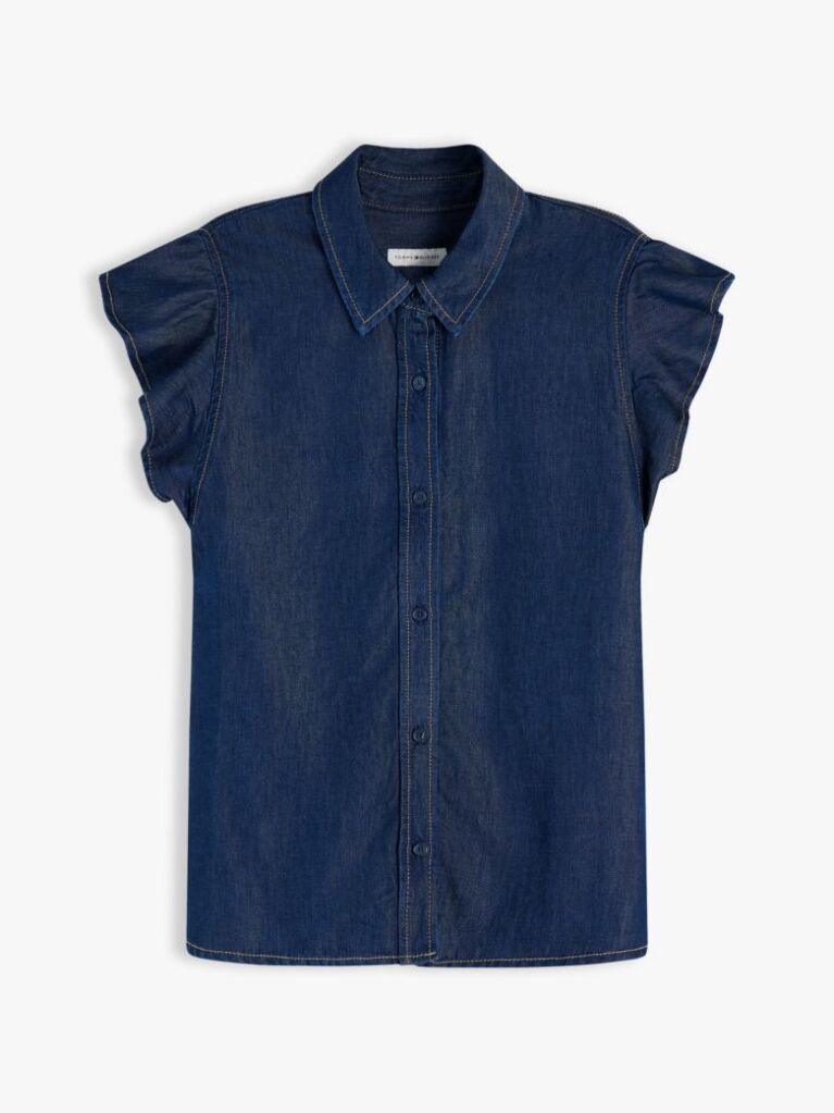 Blue Regular Ruffle Cap Sleeve Denim Shirt  Women