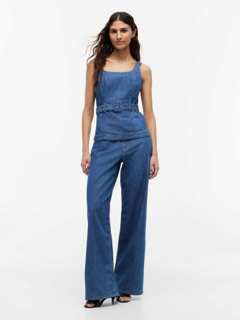 Blue Denim Sleeveless Belted Top  Women