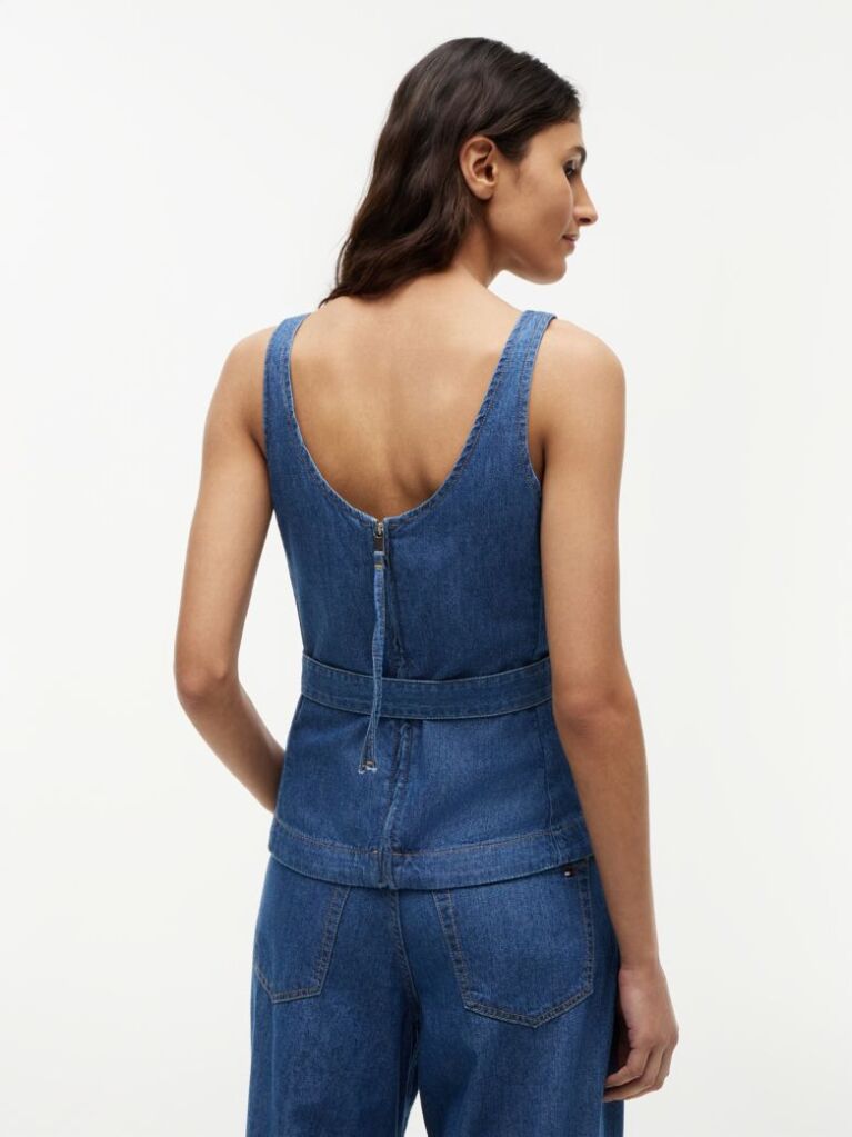 Blue Denim Sleeveless Belted Top  Women