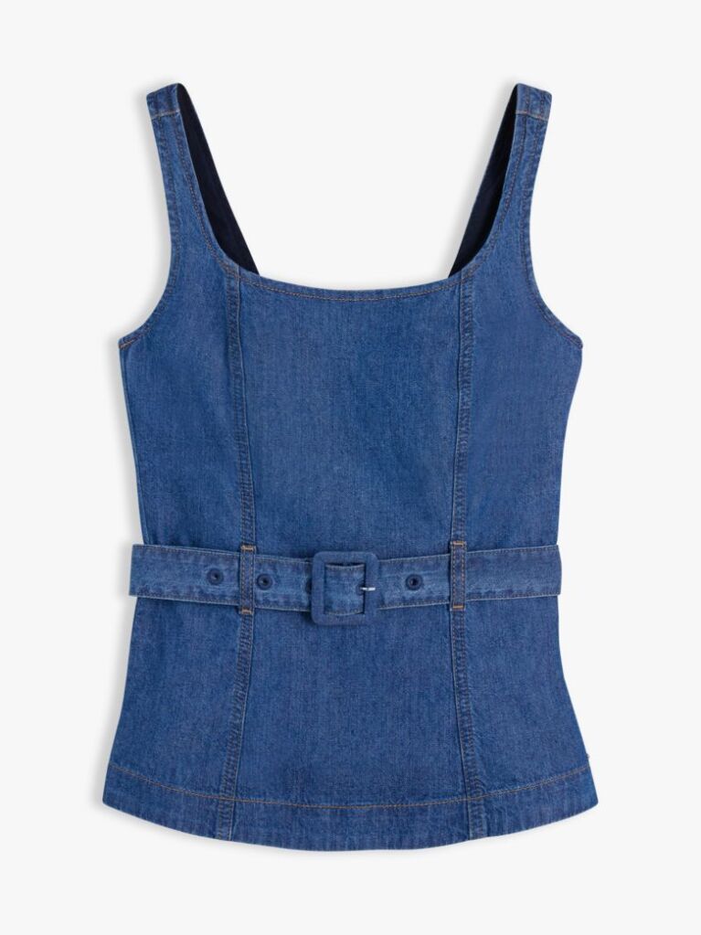 Blue Denim Sleeveless Belted Top  Women