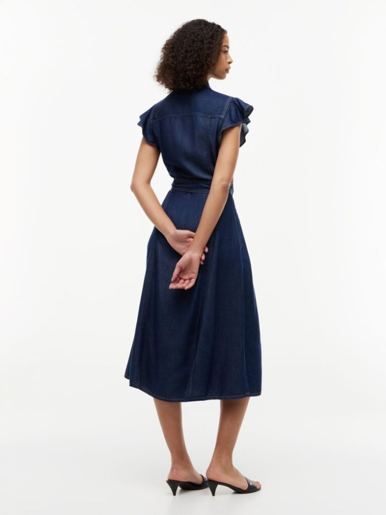 Blue Denim Fit And Flare Midi Dress  Women