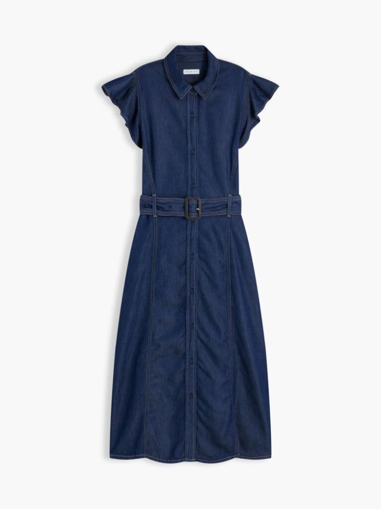 Blue Denim Fit And Flare Midi Dress  Women