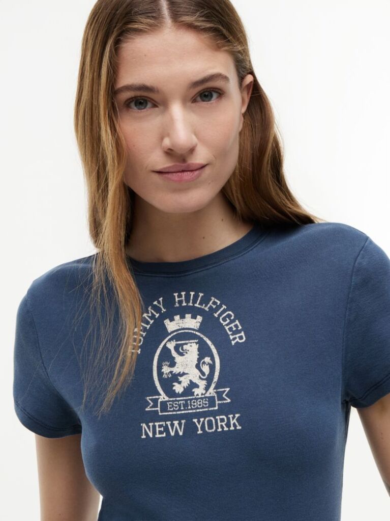 Μπλε T-Shirt Σε Στενή Γραμμή Με Εφέ Washed  Γυναίκες
