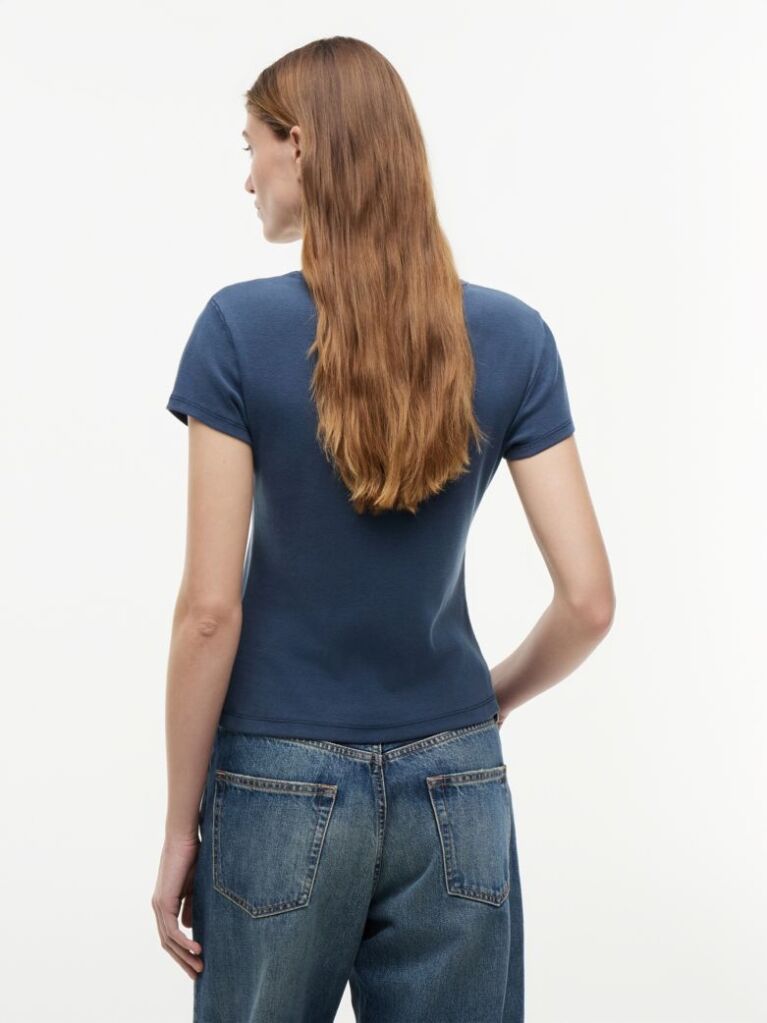 Μπλε T-Shirt Σε Στενή Γραμμή Με Εφέ Washed  Γυναίκες