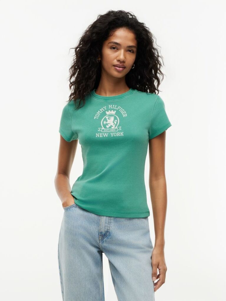 Πράσινο T-Shirt Σε Στενή Γραμμή Με Εφέ Washed  Γυναίκες