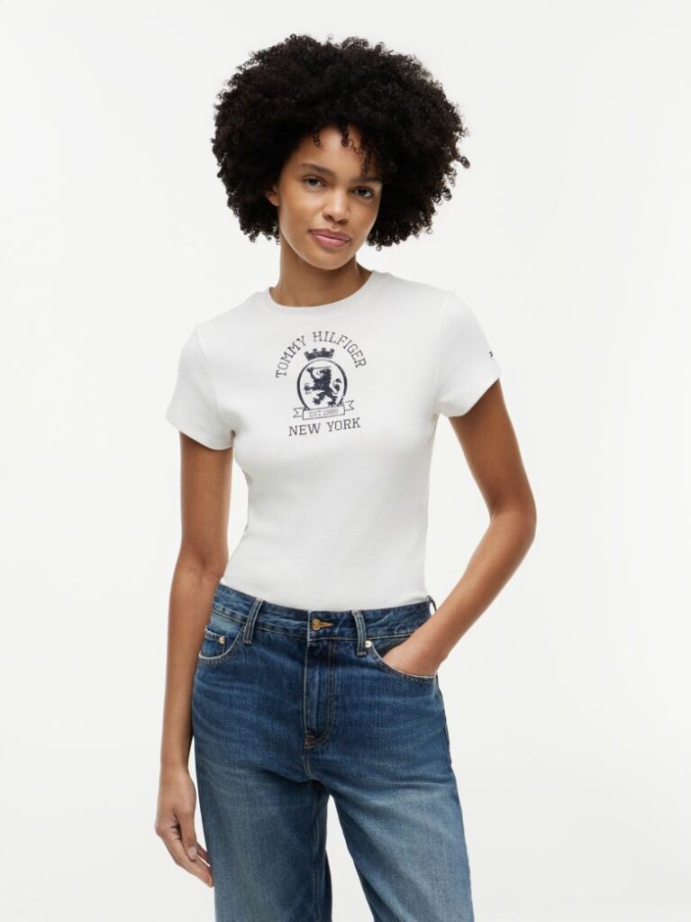 Άσπρο T-Shirt Σε Στενή Γραμμή Με Εφέ Washed  Γυναίκες