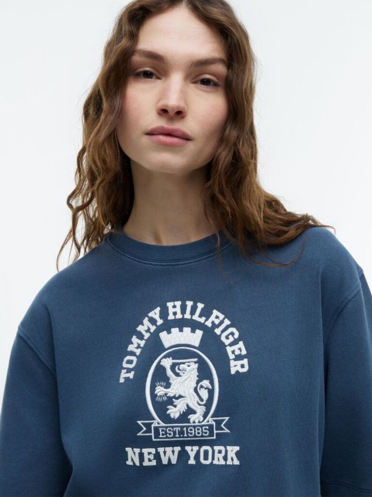 Blue Crest Embroidery Relaxed Washed Jersey T-Shirt  Women