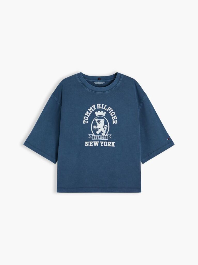 Blue Crest Embroidery Relaxed Washed Jersey T-Shirt  Women