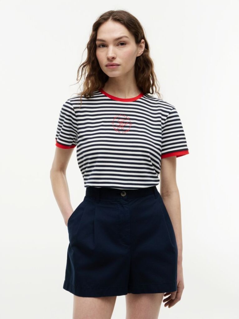 Multi Logo Embroidery Ringer T-Shirt  Women