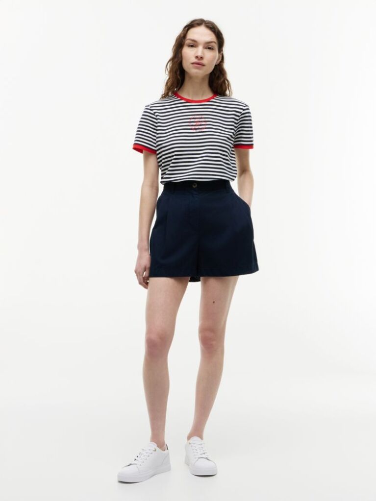 Multi Logo Embroidery Ringer T-Shirt  Women