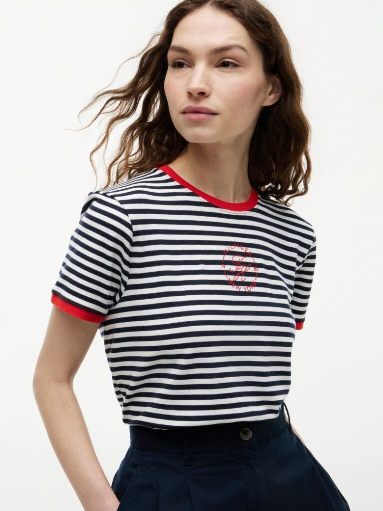 Multi Logo Embroidery Ringer T-Shirt  Women