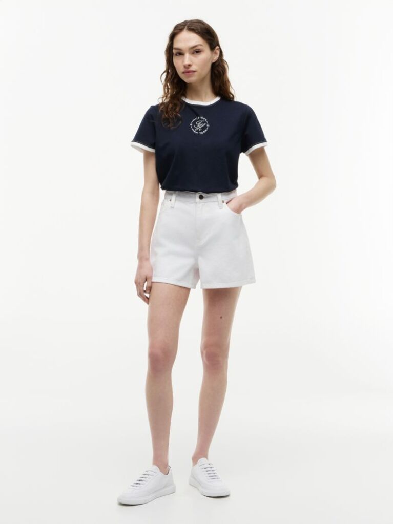 Blue Logo Embroidery Ringer T-Shirt  Women