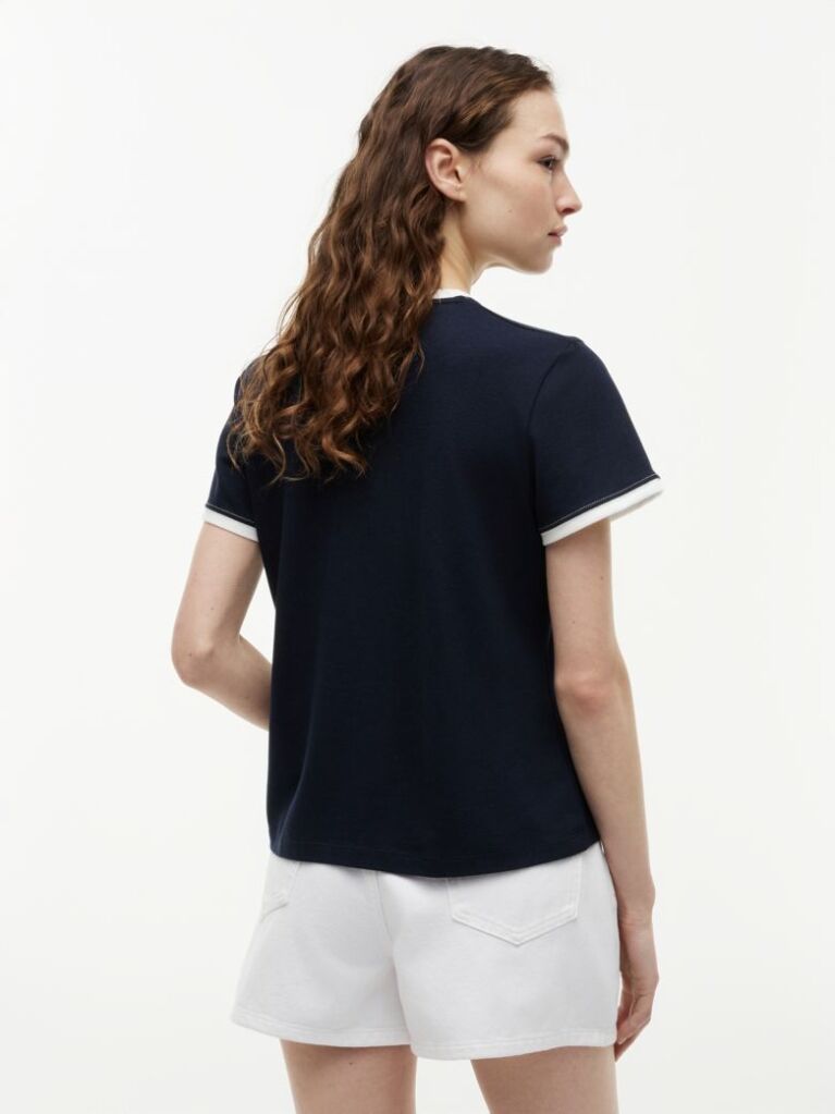 Blue Logo Embroidery Ringer T-Shirt  Women