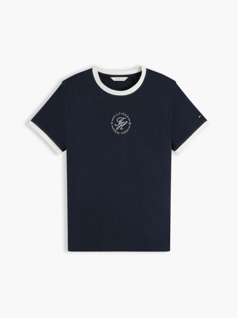 Blue Logo Embroidery Ringer T-Shirt  Women