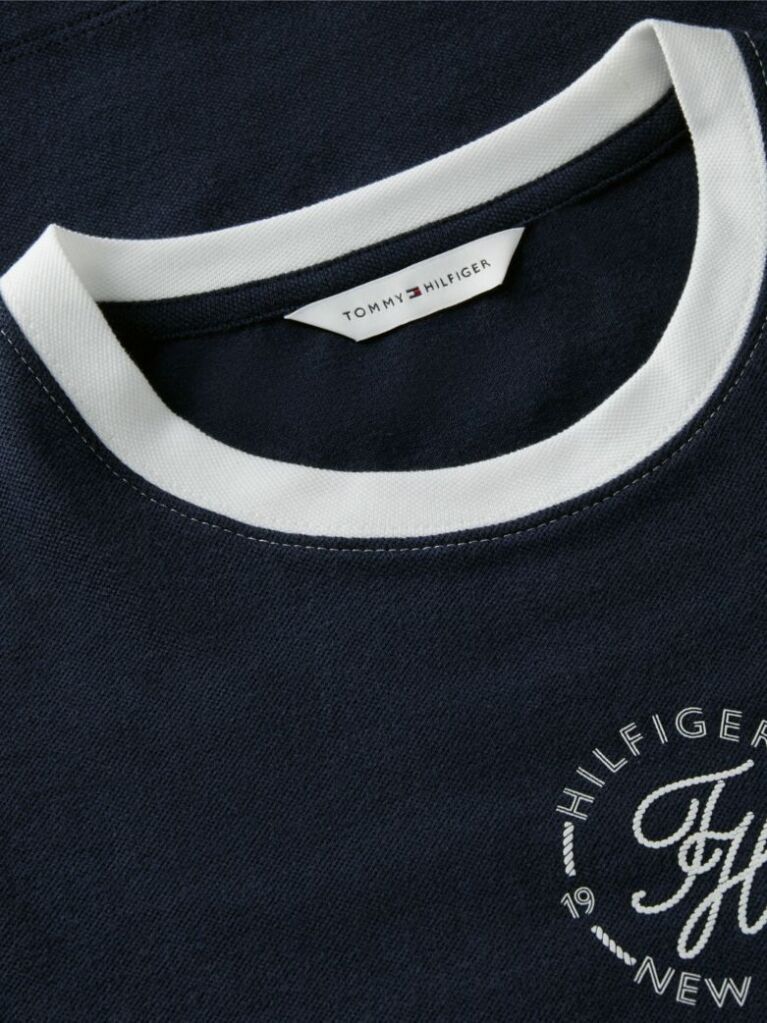 Blue Logo Embroidery Ringer T-Shirt  Women