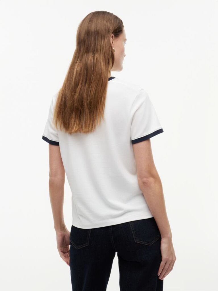 White Logo Embroidery Ringer T-Shirt  Women