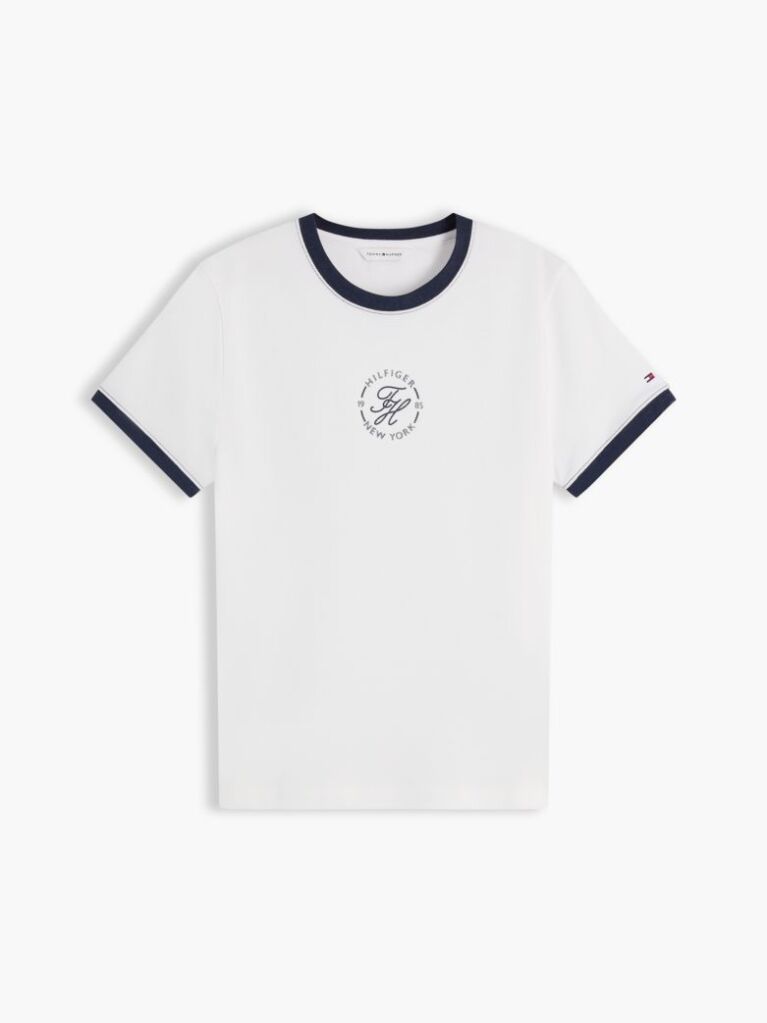 White Logo Embroidery Ringer T-Shirt  Women