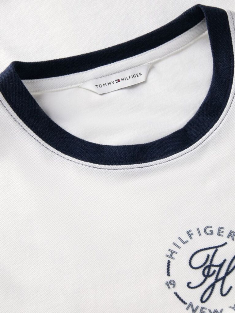 White Logo Embroidery Ringer T-Shirt  Women
