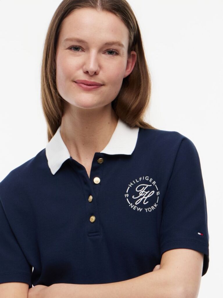 Blue Regular Fit Gold-Tone Button Polo Shirt  Women
