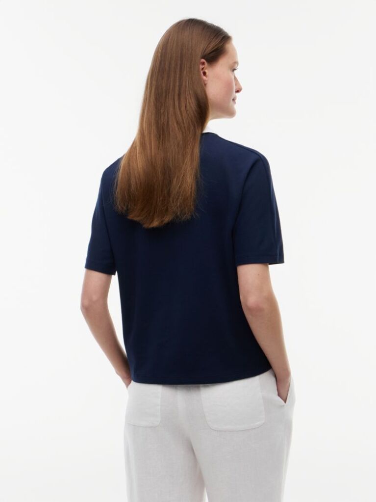 Blue Regular Fit Gold-Tone Button Polo Shirt  Women
