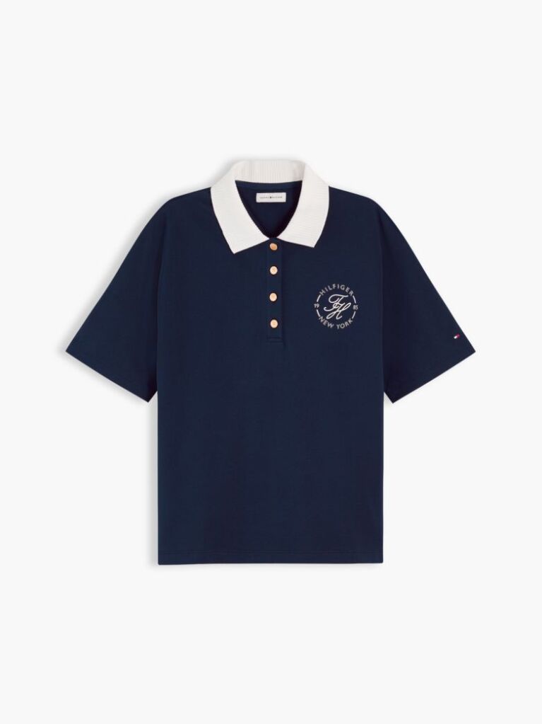 Blue Regular Fit Gold-Tone Button Polo Shirt  Women
