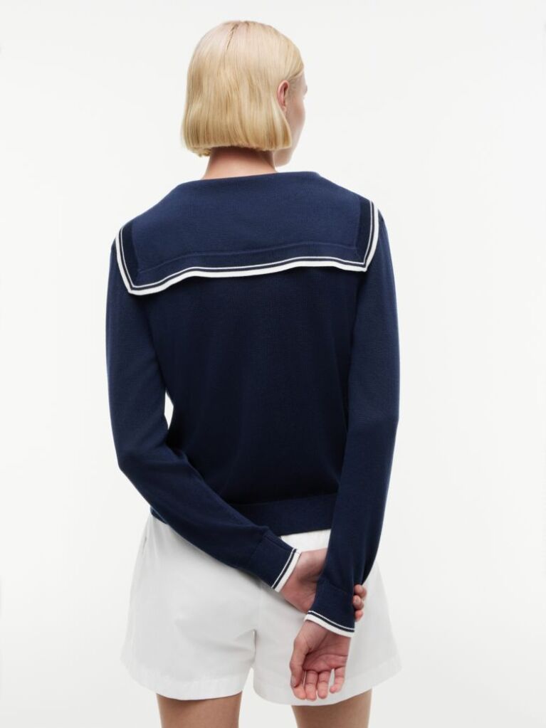 Blue Relaxed Sailor Collar Jumper With Silk  Women