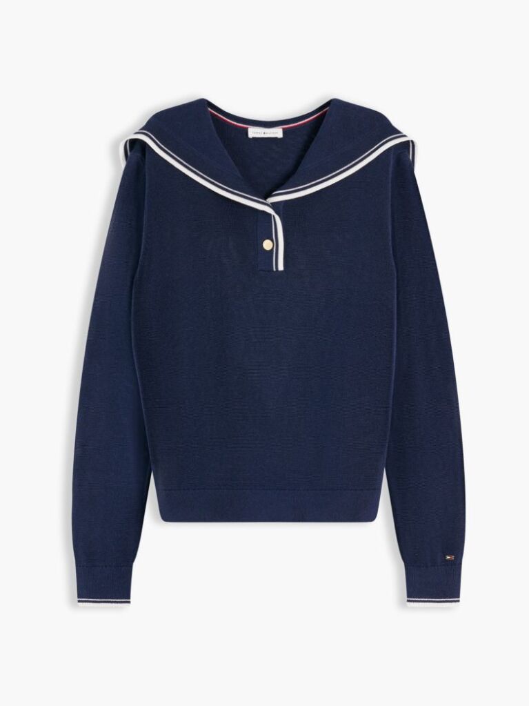 Blue Relaxed Sailor Collar Jumper With Silk  Women