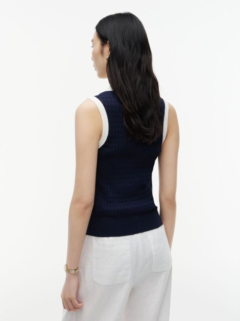 Blue Cable Knit Slim Sleeveless Polo Jumper  Women