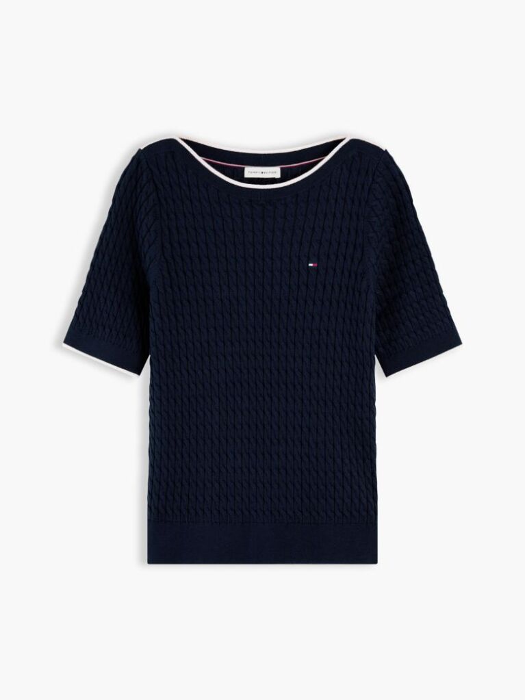 Blue Cable Knit Boat Neck Short Sleeve Jumper  Women