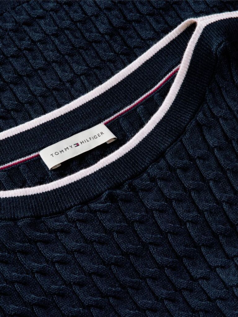 Blue Cable Knit Boat Neck Short Sleeve Jumper  Women
