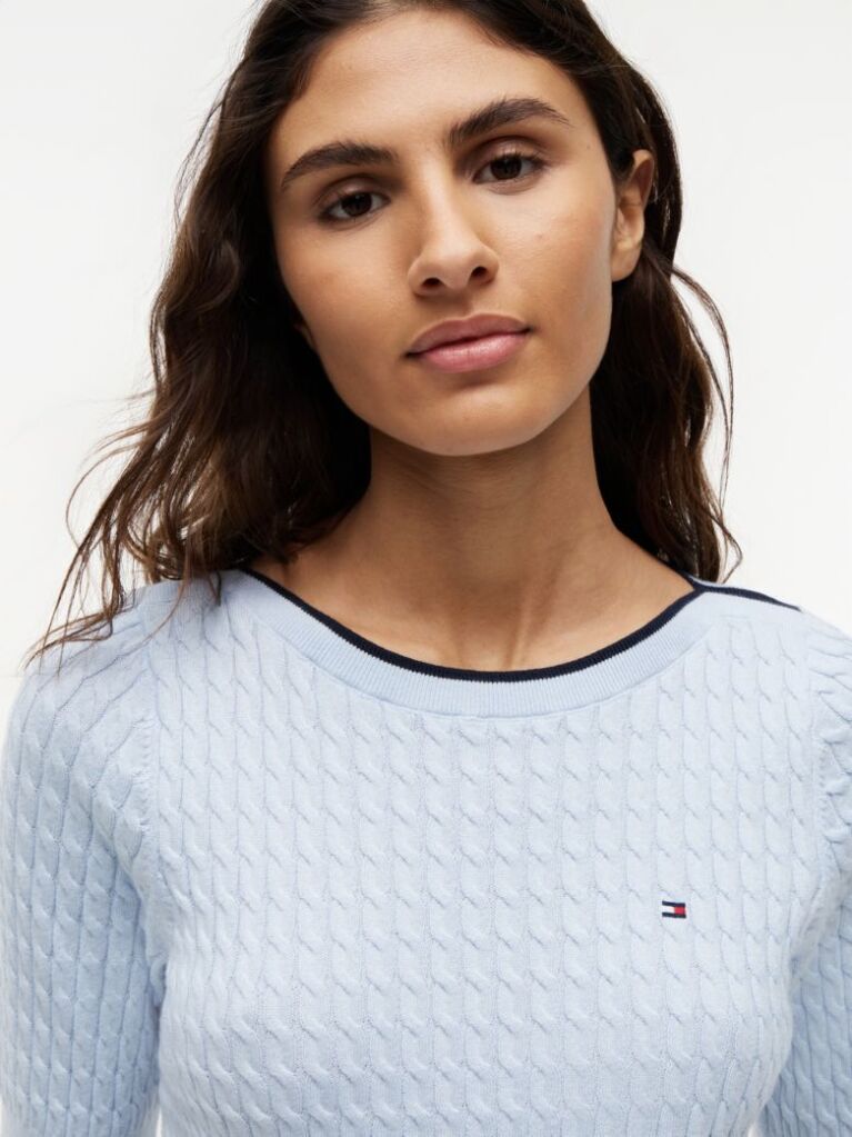 Blue Cable Knit Boat Neck Short Sleeve Jumper  Women