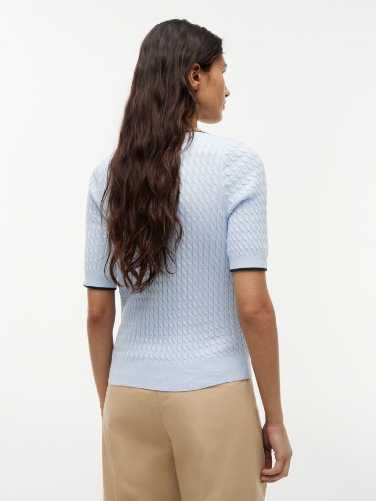 Blue Cable Knit Boat Neck Short Sleeve Jumper  Women